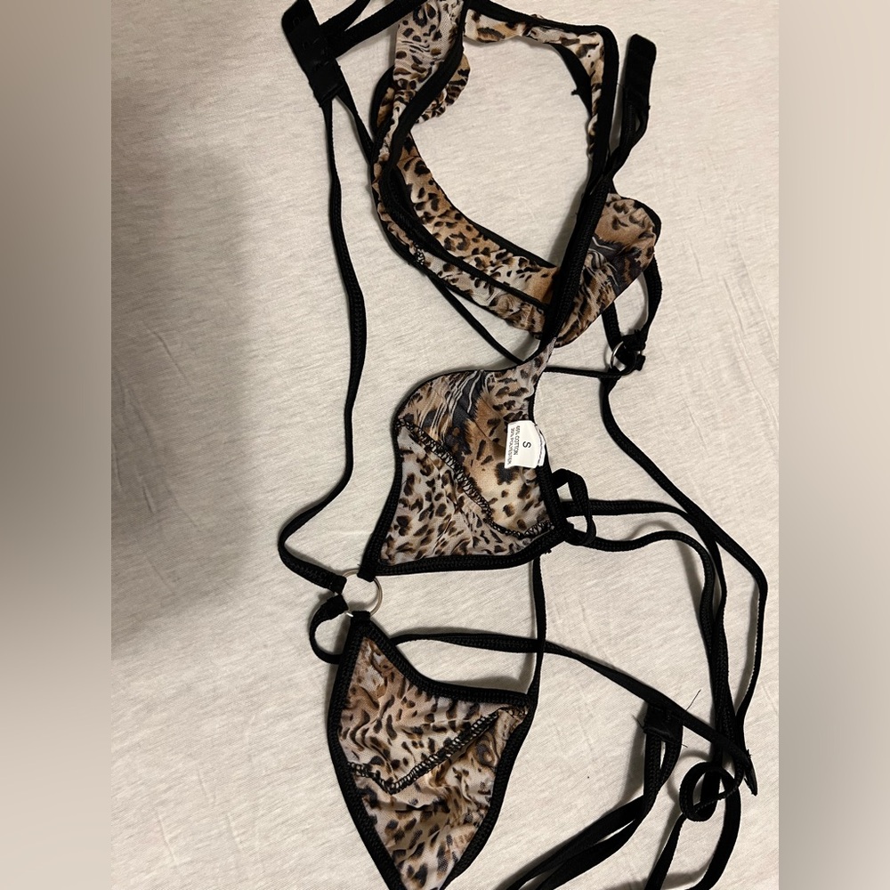 Leopard Print Strappy Bikini set made 65% cotton